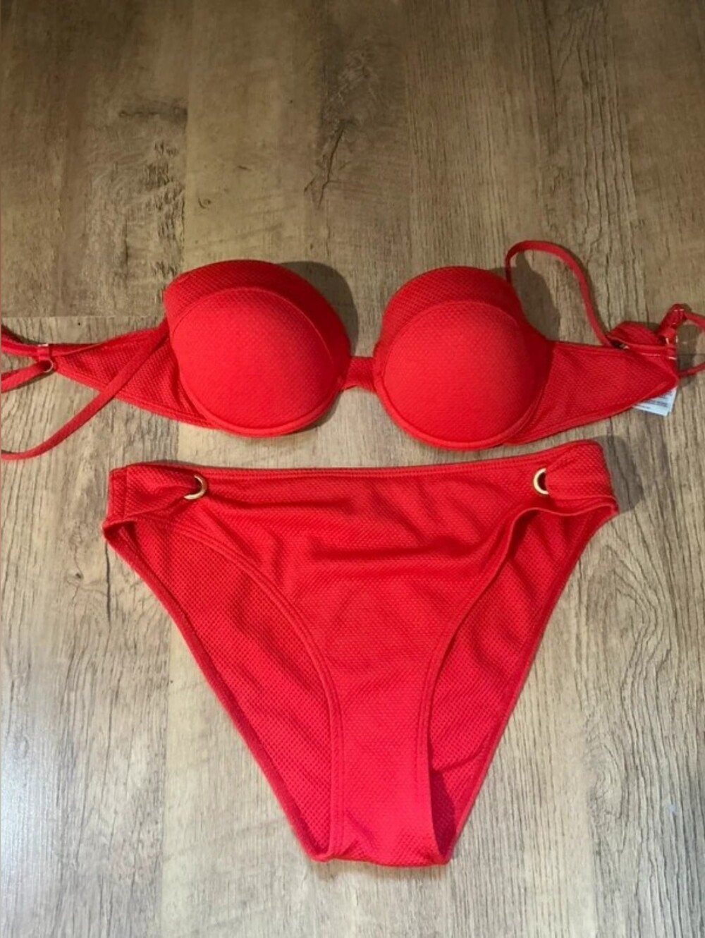 Primark Red Padded Bikini Set with Ring Accents